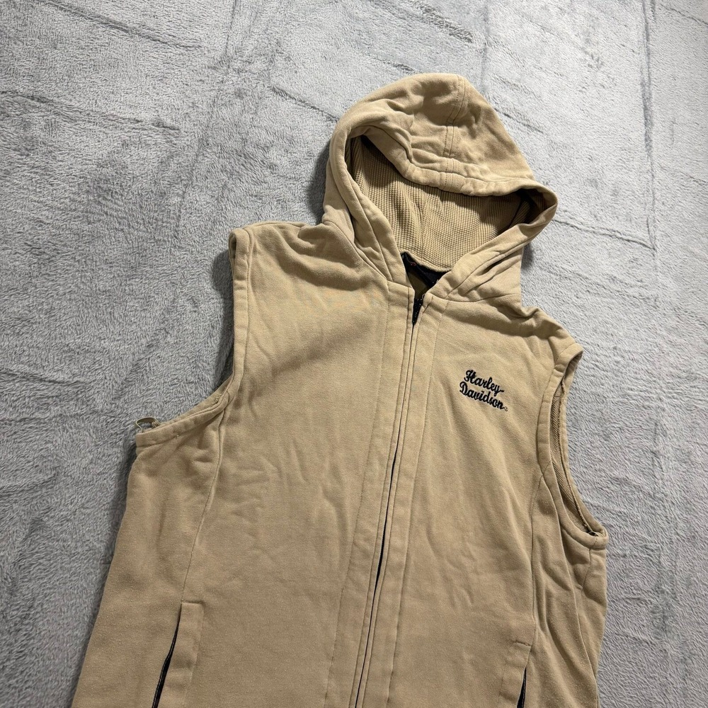 Harley Davidson XL Tan Womens Hooded Zip Up Vest Casual Vintage Biker Moto - Picture 3 of 8